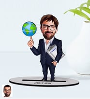 BK Gift Kişiye Özel Erkek Coğrafya Öğretmeni Karikatürlü Ahşap Biblo Model-1 (Beyaz)