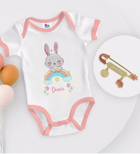 BK Kids Kişiye Özel İsimli Pembe Bebek Body Zıbın ve Kız Bebek İğnesi Hediye Seti-16