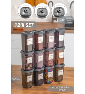 1059 12li Kilit Kapak Etiketli Baharatlık Seti-baharatlık-saklama Kabı-350ml