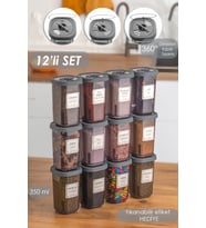 1059 12li Kilit Kapak Etiketli Baharatlık Seti-baharatlık-saklama Kabı-350ml