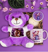 eJOYA Sevgiliye Özel Tasarım Kupa & Mum & Fotoğraflı Peluş Ayıcık Hediye Kutusu 112874