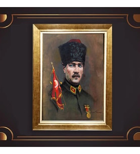 Altın Varaklı Çerçeveli Paspartulu Atatürk Tablo nl02A348 (Gold)