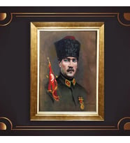 Altın Varaklı Çerçeveli Paspartulu Atatürk Tablo nl02A348 (Gold)