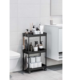 Siyah 3 Katlı Tekerlekli Düzenleyici Mutfak ve Banyo Rafı Vesken