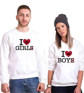 Tshirthane I Love Boy Girl Sevgili Kombinleri Sweatshirt Kombini (Tek Ürün Fiyatıdır.)