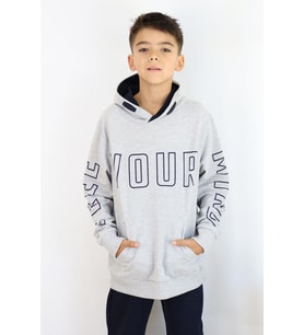 Breeze Erkek Çocuk Yazı Baskılı Sweatshirt 9-16 Yaş, Gri Melanj