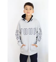 Breeze Erkek Çocuk Yazı Baskılı Sweatshirt 9-16 Yaş, Gri Melanj