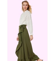 Kadın Maxi Anvelop Etek Volanlı Sarong Kalıp Desenli Yazlık Günlük Kullanım Modern Tasarım (Koyu Haki)
