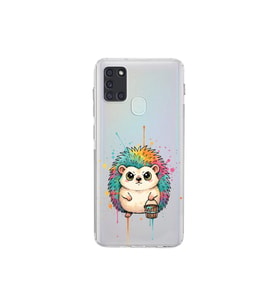 Samsung Galaxy A21S ile Uyumlu Splash Kirpi Tasarımlı Şeffaf Silikon Kılıf