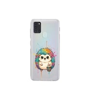 Samsung Galaxy A21S ile Uyumlu Splash Kirpi Tasarımlı Şeffaf Silikon Kılıf