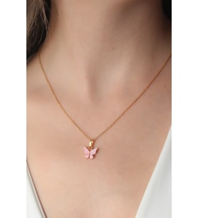 Gold Pembe Renk Figür Kadın Kolye - TJ-BKO6817