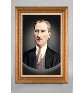 Çerçeveli Paspartulu Atatürk Tablo a734 (Gold)