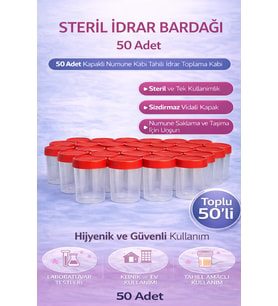 Steril İdrar Kabı Kapasiteli Numune Toplama Kabı 50 Adet