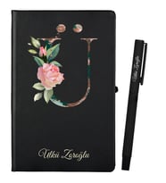 Sevgiliye Hediye Kişiye Özel Siyah Defter ve Siyah Roller Kalem Seti