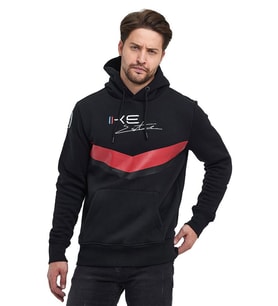 Siyah Kapüşonlu Mavi/Kırmızı Baskılı Kanguru Cepli Sweatshirt