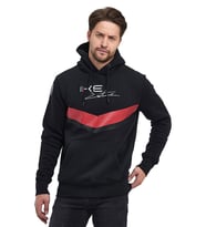 Siyah Kapüşonlu Mavi/Kırmızı Baskılı Kanguru Cepli Sweatshirt