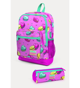 Coral High Kids Açık Pembe Su Yeşili Makaron Desenli 2'li Okul Çanta Seti - Kız Çocuk