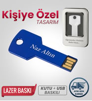 Kişiye Özel 32 GB Usb Bellek Hediyelik Usb Flash Bellek Şık + Metal Kutulu (Mavi)