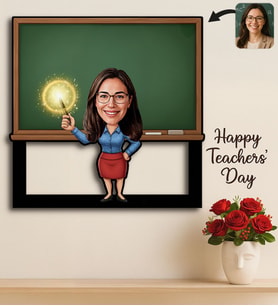 BK Gift Kişiye Özel Kadın Öğretmen Karikatürlü 3D Ahşap Tablo -1, Öğretmene Hediye, Öğretmenler Günü Hediyesi