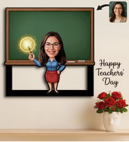 BK Gift Kişiye Özel Kadın Öğretmen Karikatürlü 3D Ahşap Tablo -1, Öğretmene Hediye, Öğretmenler Günü Hediyesi