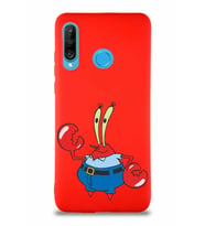 Huawei P30 Lite Soft Premier Kapak Bay Yengeç Tasarımlı Silikon Kılıf - Kırmızı (Şeffaf)
