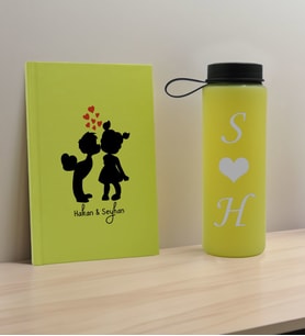 BK Gift Sevgiliye Özel İsimli Sarı Defter ve Cam Matara Hediye Seti-16, Sevgiliye Hediye, Sevgililer Günü, Yeni İş Hediyesi