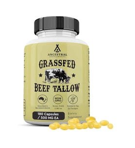 Ancestral Supplements Grass Fed Beef Tallow 3000mg 180 Capsul. Nourishing Kidney Fat Bones, Teeth, Gums, Skin, Immune and Overall Health.55.