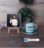 Jeoloji Mühendisi Fotoğraflı Dekoratif Taş, Ahşap Altlıklı Türk Kahvesi Fincanı Hediye (Model 9)