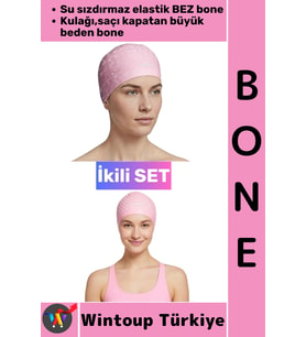 #Bone Esnek Havuz Deniz Su Geçirmez Elastik Bez Kulağa Su Geçirmez Büyük Beden Saç Bonesi İkili Set