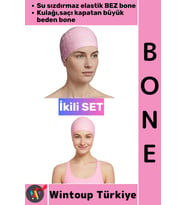 #Bone Esnek Havuz Deniz Su Geçirmez Elastik Bez Kulağa Su Geçirmez Büyük Beden Saç Bonesi İkili Set