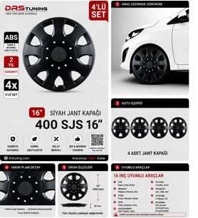 Kia Uyumlu 16 Inç Kırılmaz Parlak Siyah Jant Kapağı 1 Takım 4 Adet No:400
