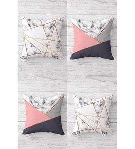 Geometrik Üçgen Desenli Gizli Fermuarlı Kırlent Kılıfı Koltuk Yastık Kılıfı Takım(4adet) (Beyaz-Pembe)