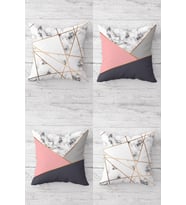 Geometrik Üçgen Desenli Gizli Fermuarlı Kırlent Kılıfı Koltuk Yastık Kılıfı Takım(4adet) (Beyaz-Pembe)