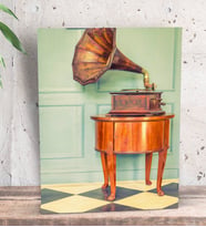 BK Gift Gramafon Tasarımlı Dekoratif Mini Kanvas Tablo 15x20cm-1