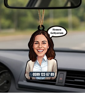BK Gift Kişiye Özel Karikatürlü Numaratör Araba Dikiz Ayna Süsü-2 , Arkadaşa Hediye, Sevgiliye Hediye, Araba Hediyesi (Beyaz)