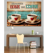 Love And Coffee Nostaljik Tabela Dekoratif Kanvas - Mdf Ahşap Tablo