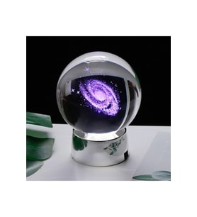 Kristal Samanyolu Galaksi Cam Küre Renkli Led Işıklı Gece Lambası (Krem)
