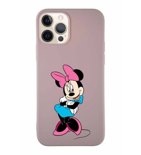 Apple iPhone 12 Pro Soft Premier Kapak Minnie Mouse-D Tasarımlı Silikon Kılıf - Pudra (Şeffaf)