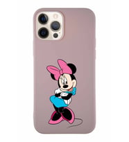 Apple iPhone 12 Pro Soft Premier Kapak Minnie Mouse-D Tasarımlı Silikon Kılıf - Pudra (Şeffaf)