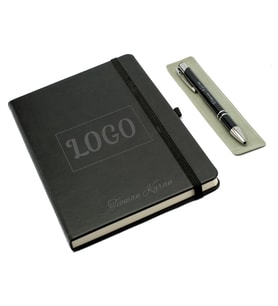 Kişiye Özel Logolu Deri Lastikli Defter ve Kalem Seti