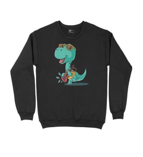 Gitarlı Dinozor Siyah Sweatshirt
