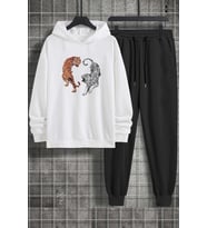 Unisex Tiger Baskılı Eşofman Takımı (A.Beyaz)