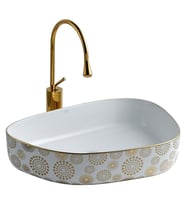 LENA TEZGAH ÜSTÜ ÇANAK LAVABO E-2107AB BEYAZ-ALTIN