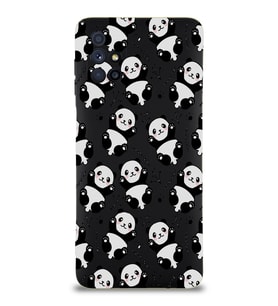 Samsung Galaxy M51 Uyumlu Lansman Kılıf Panda Tasarımlı İçi Kadife Kapak-Siyah (Şeffaf)