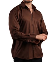 Kahverengi Rahat Kesim Micro Kumaş Kol Düğmeli Regular Fit Erkek Gömlek - 190-11