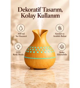Çiçek Vazo Tasarımlı Hava Nemlendirici – Buhar Makinası-Aroma Difüzörü Led Işık 300ML