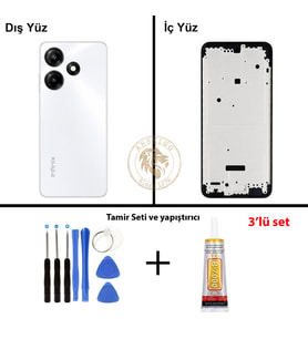 Infinix Hot 30 Play Beyaz Uyumlu Orta Kasa + Yapıştırıcı ve Vida Seti Full Kasa Kapak Gövde Housing