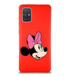 Samsung Galaxy A71 Soft Premier Kapak Minnie Mouse-A Tasarımlı Silikon Kılıf - Kırmızı (Şeffaf)
