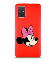 Samsung Galaxy A71 Soft Premier Kapak Minnie Mouse-A Tasarımlı Silikon Kılıf - Kırmızı (Şeffaf)