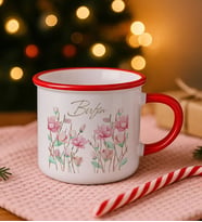 BK Gift Kişiye Özel Çiçek Tasarımlı Kırmızı Emaye Kupa Bardak -11, Arkadaşa Hediye, Sevgiliye Hediye